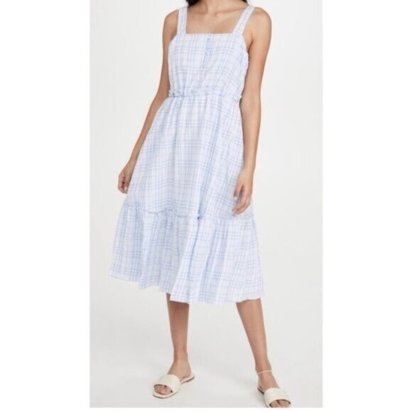 English Factory Anthropologie Blue & White Checkered Sleeveless Midi Dress - S - Picture 1 of 10